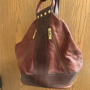 Valentina Made in Italy Sling Leather Backpack Bag Brown Gold Hardware Original